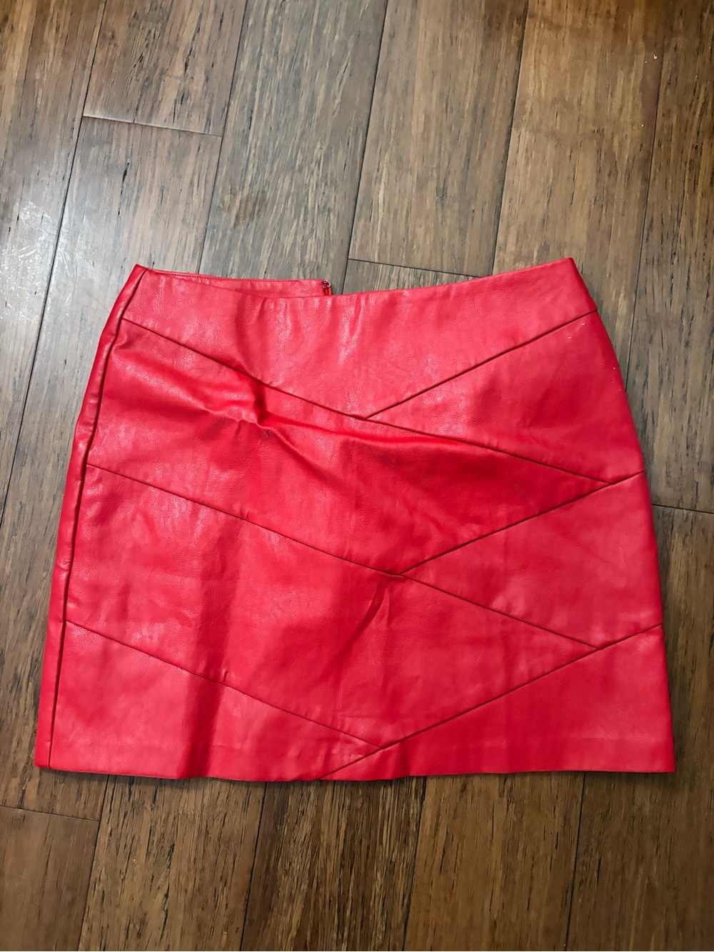 MINKPINK Red Faux Leather Paneled Mini Skirt